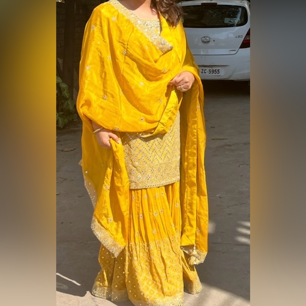 Radiant Mustard Yellow Gota Patti Sharara Set